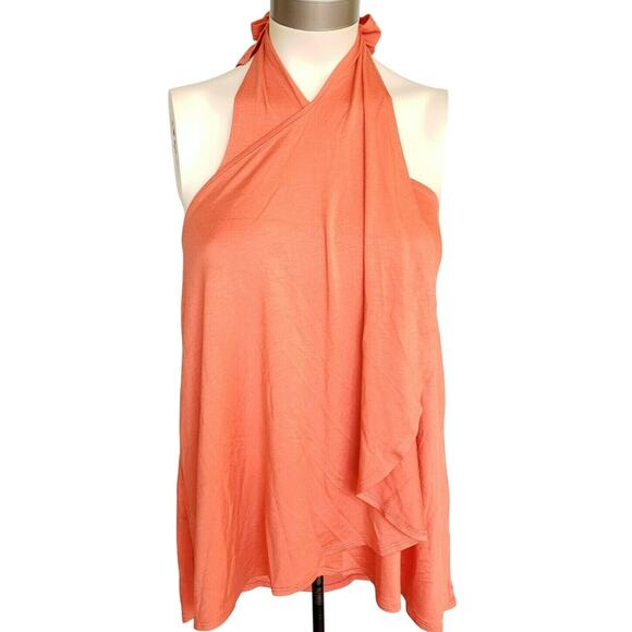 ELLA MOSS wrap crisscross casual coral halter top low back orange blouse S NEW - Picture 1 of 6